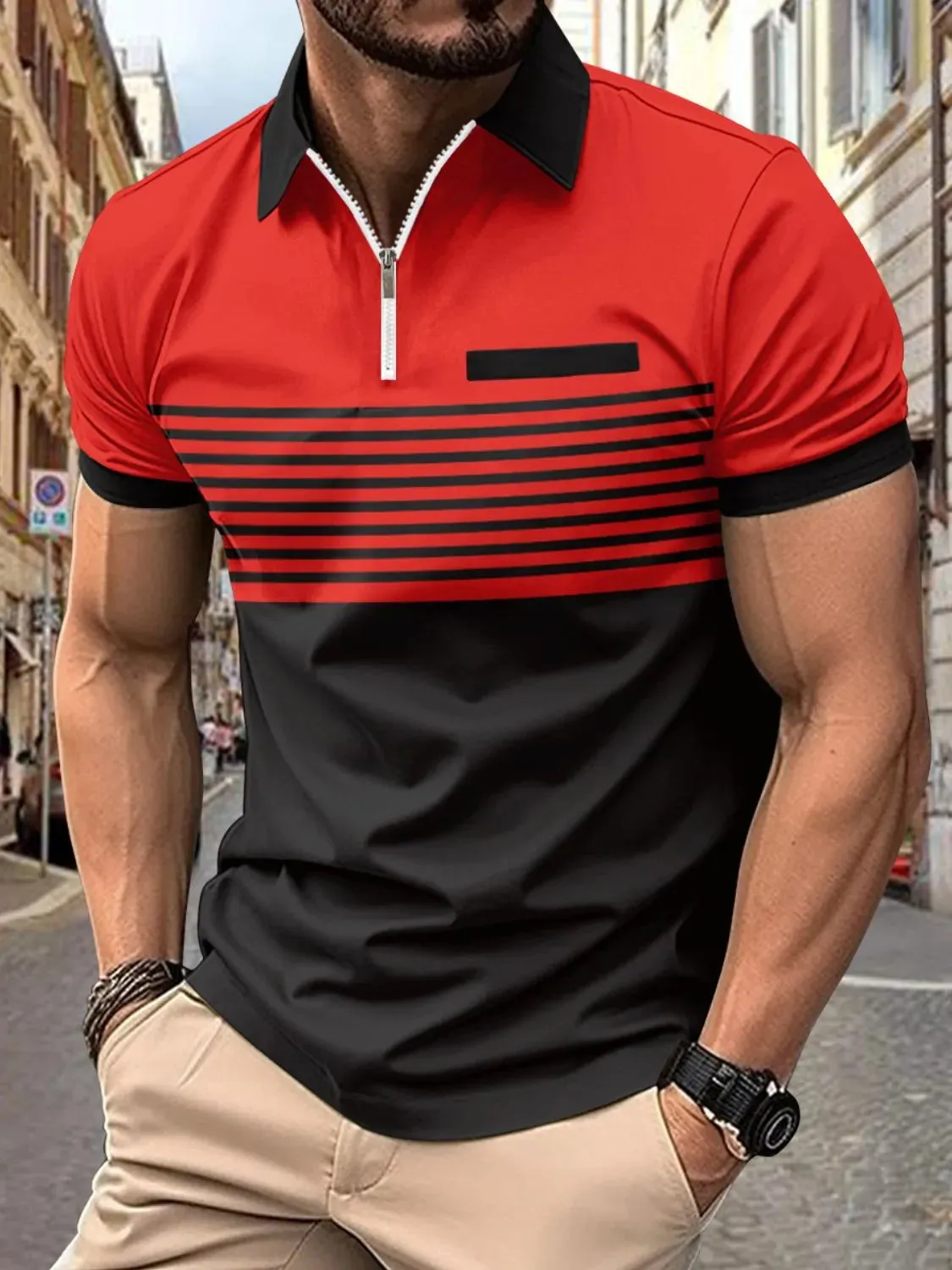 Men's Full Size Collared Neck Contrast Polo Plus Size sold by Gigi Laurent product image thumbnail 5