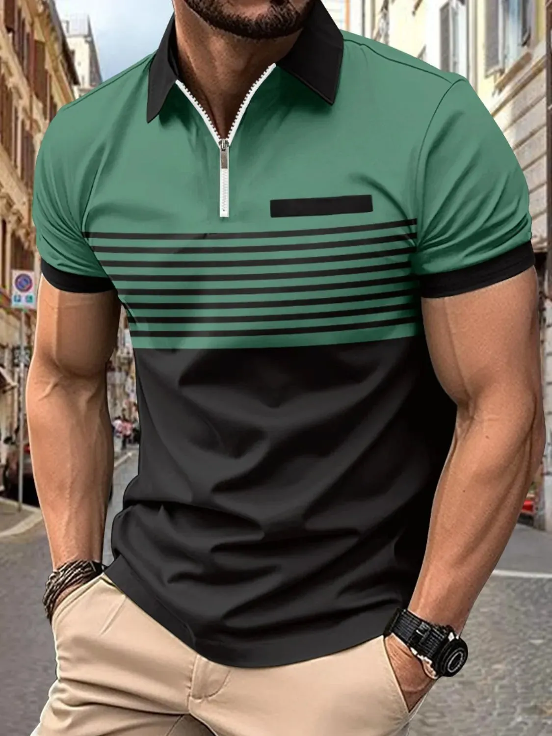 Men's Full Size Collared Neck Contrast Polo Plus Size sold by Gigi Laurent product image thumbnail 2