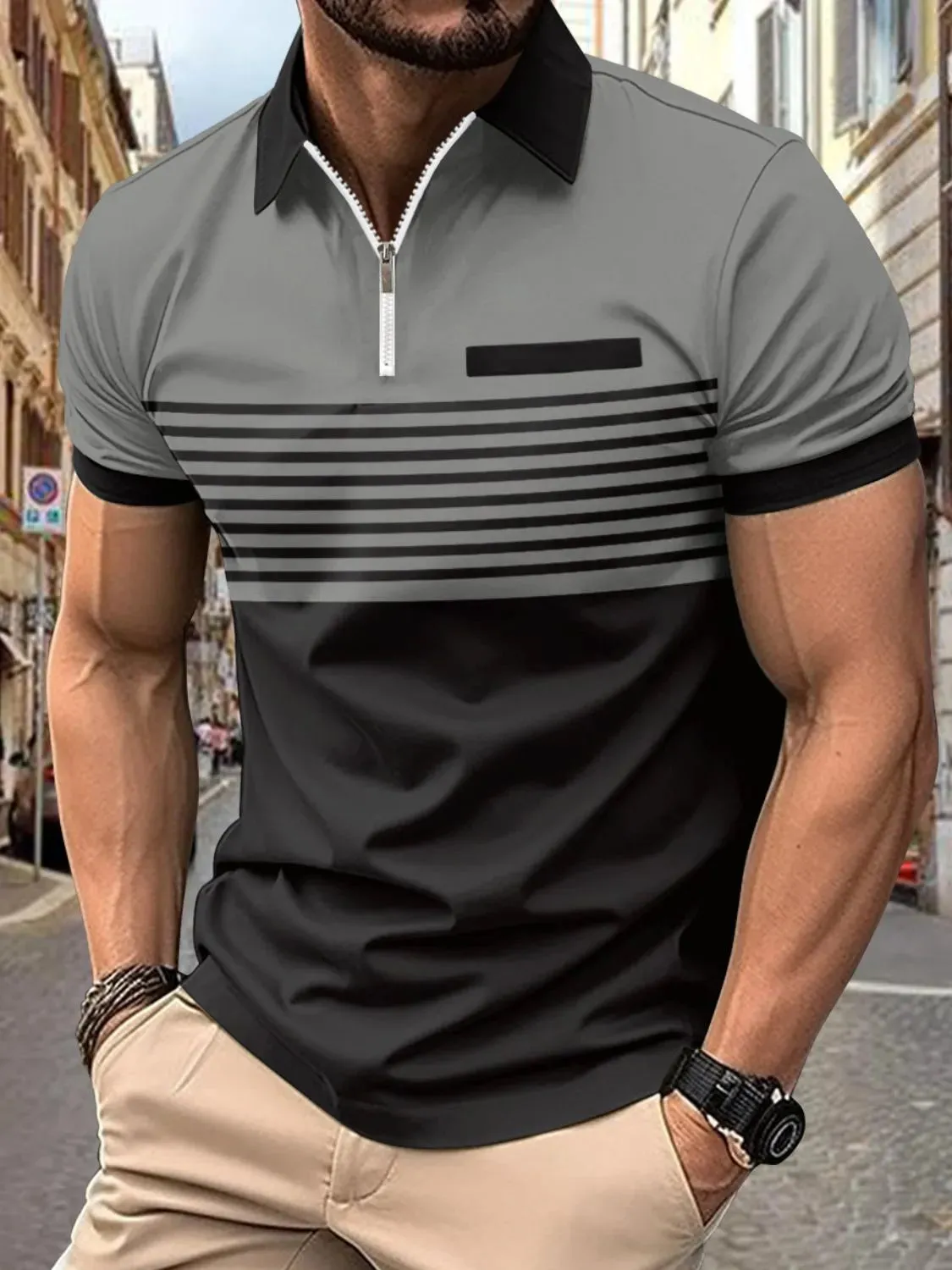 Men's Full Size Collared Neck Contrast Polo Plus Size sold by Gigi Laurent product image thumbnail 4