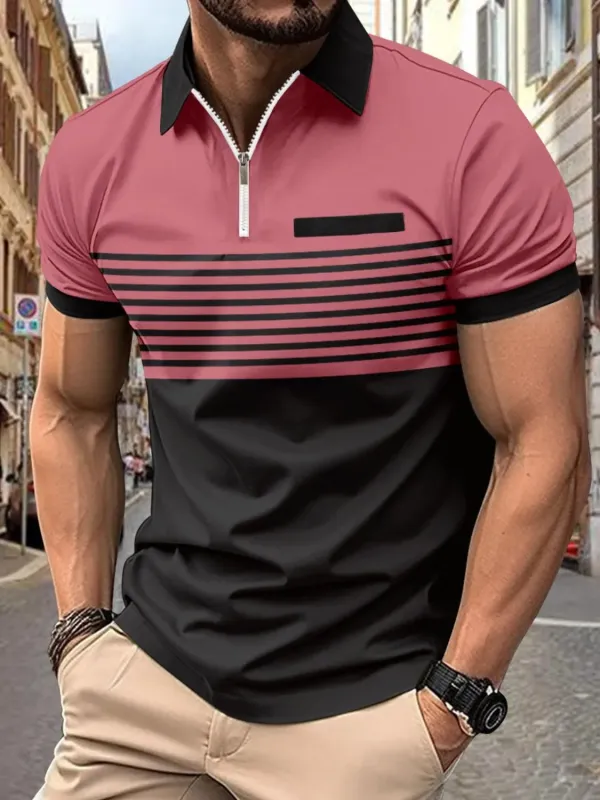 Men's Full Size Collared Neck Contrast Polo Plus Size sold by Gigi Laurent