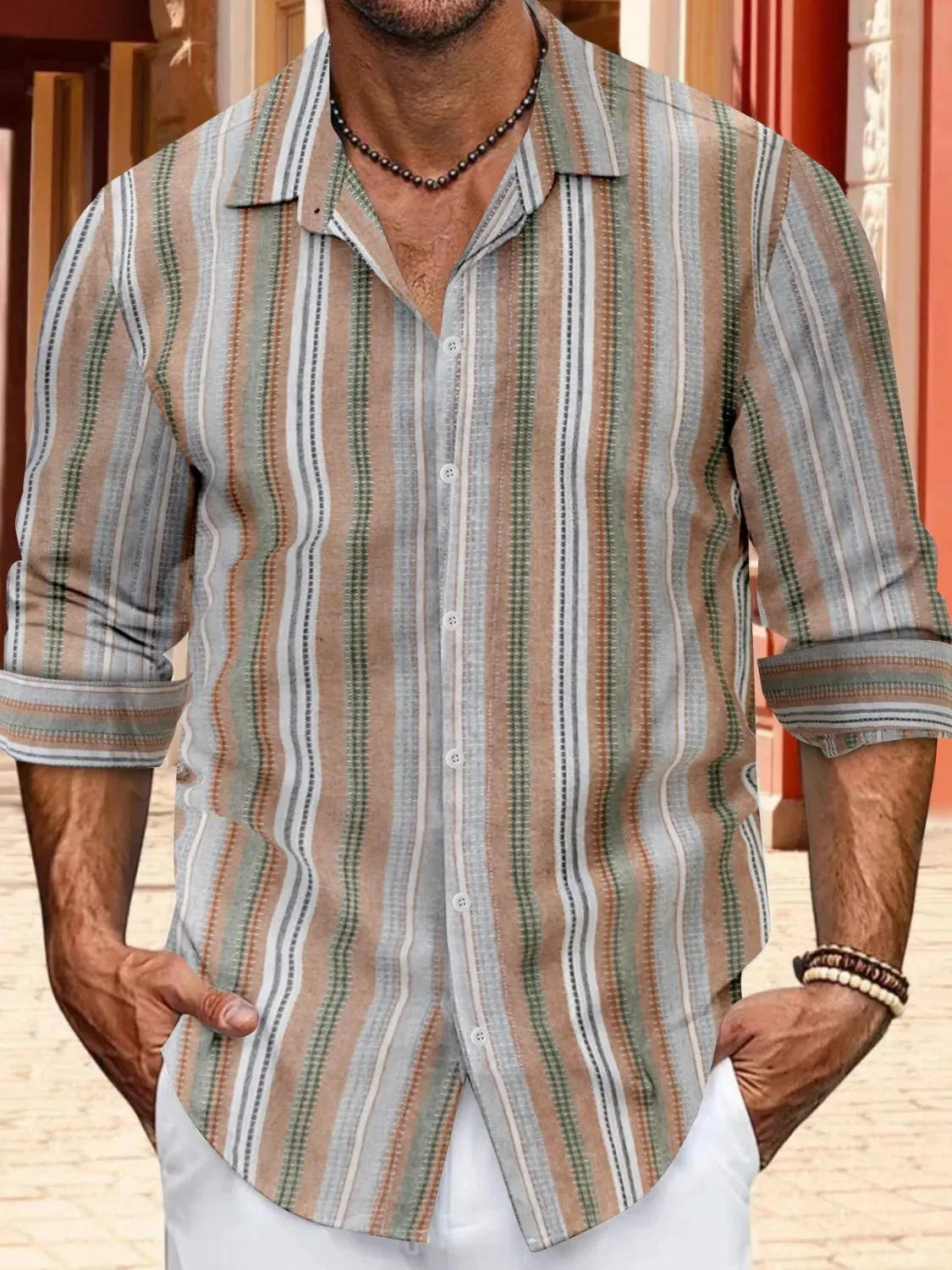 Men's Full Size Striped Button Up Long Sleeve Shirt Plus Size sold by Gigi Laurent product image thumbnail 5
