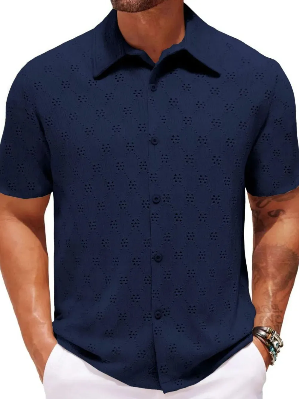 Men's Plus Size Button Down Short Sleeve Shirt sold by Gigi Laurent product image thumbnail 4