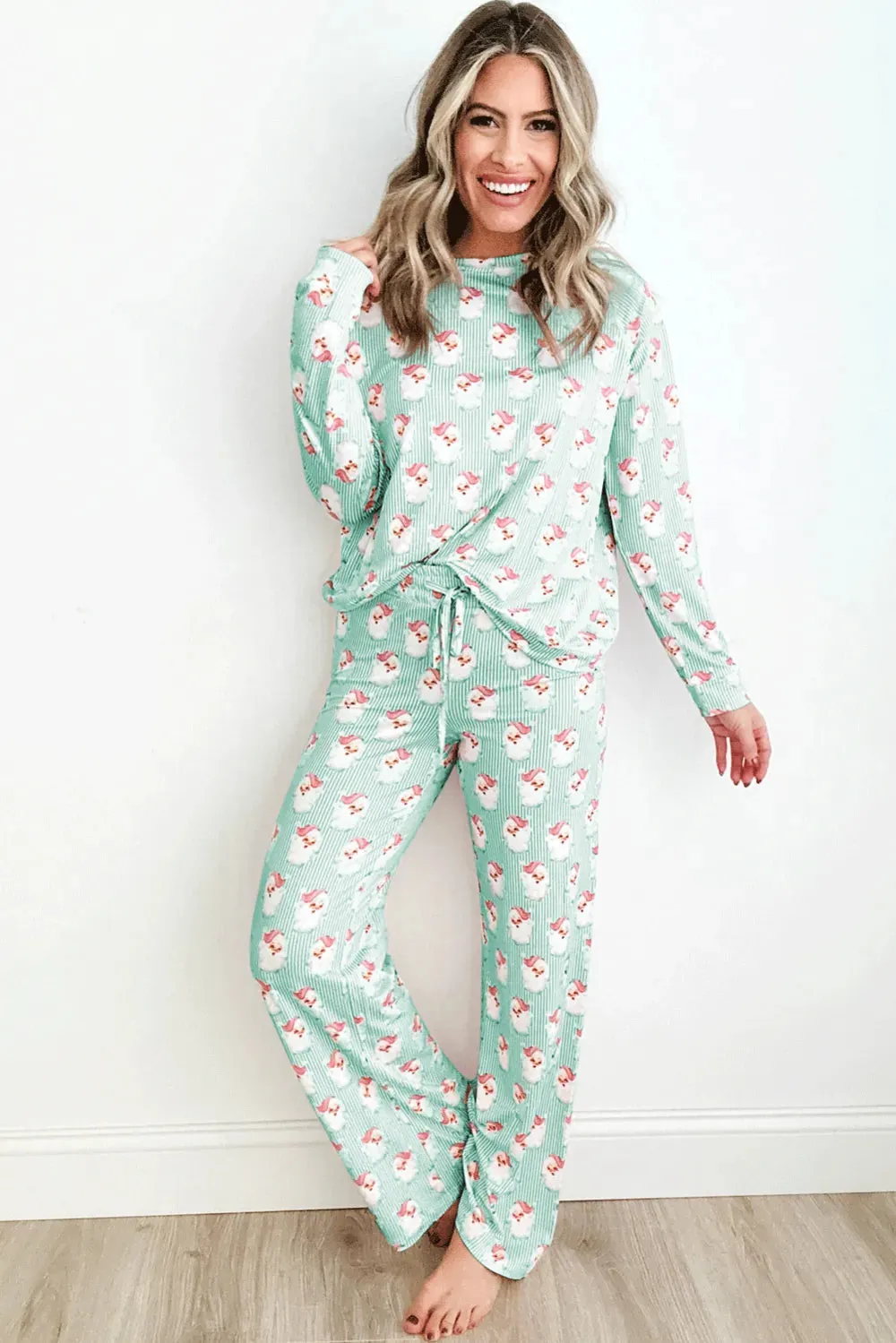 Santa Print Long Sleeve Top and Pants Lounge Set sold by Gigi Laurent product image thumbnail 2