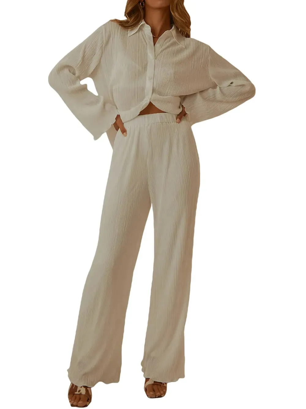 Collared Neck Long Sleeve Top and Pants Lounge Set sold by Gigi Laurent product image thumbnail 2
