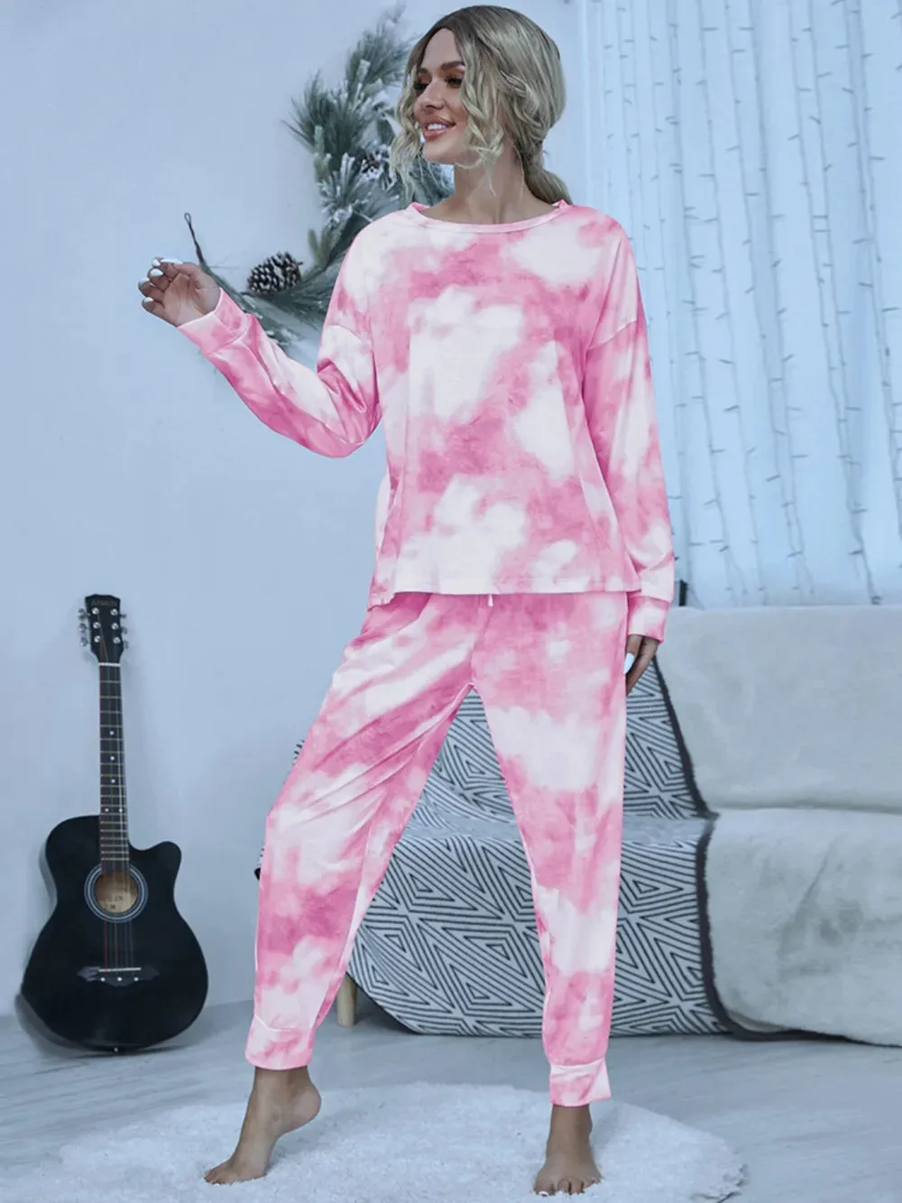 Shiny Tie-Dye Round Neck Top and Pants Lounge Set sold by Gigi Laurent product image thumbnail 3