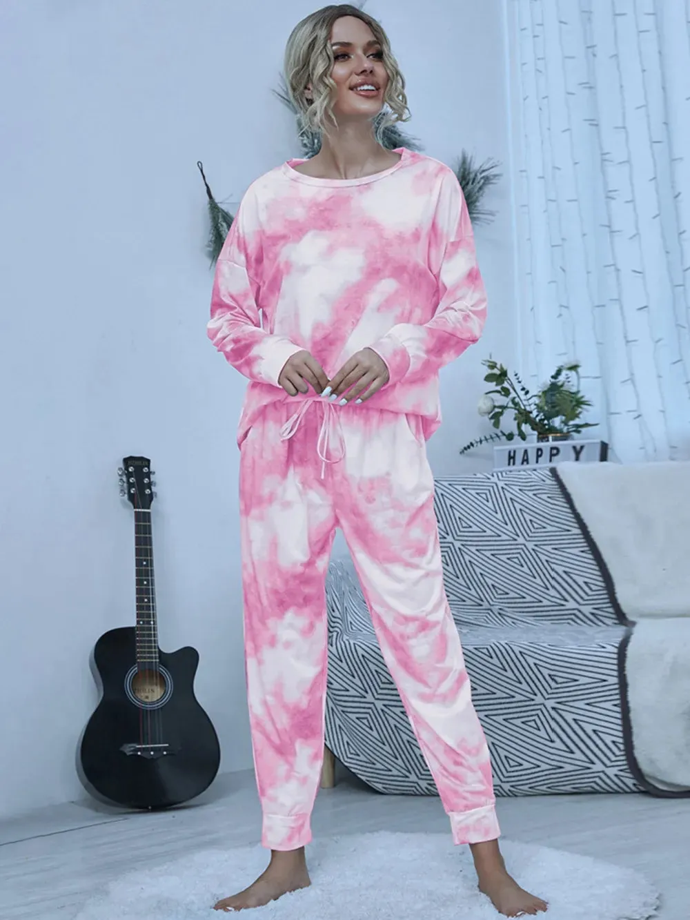 Shiny Tie-Dye Round Neck Top and Pants Lounge Set sold by Gigi Laurent