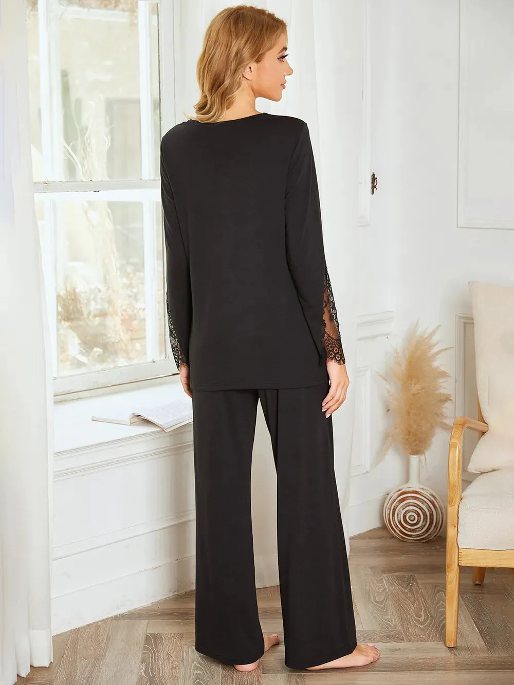 Lace Detail Long Sleeve Top and Pants Lounge Set sold by Gigi Laurent product image thumbnail 2