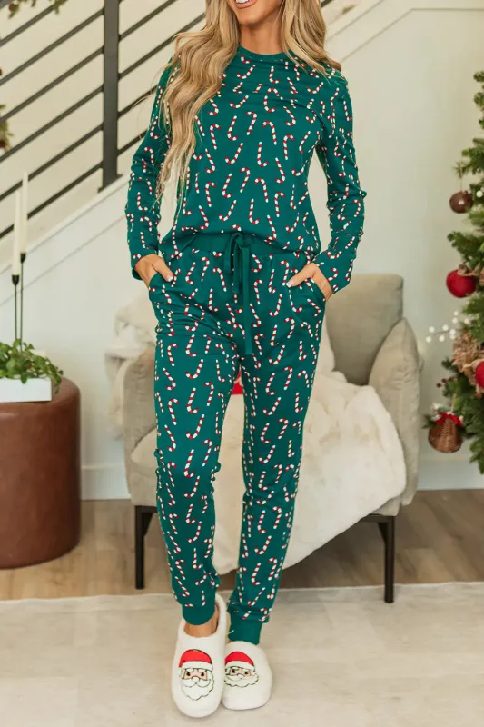 Candy Cane Print Round Neck Top and Pants Lounge Set sold by Gigi Laurent