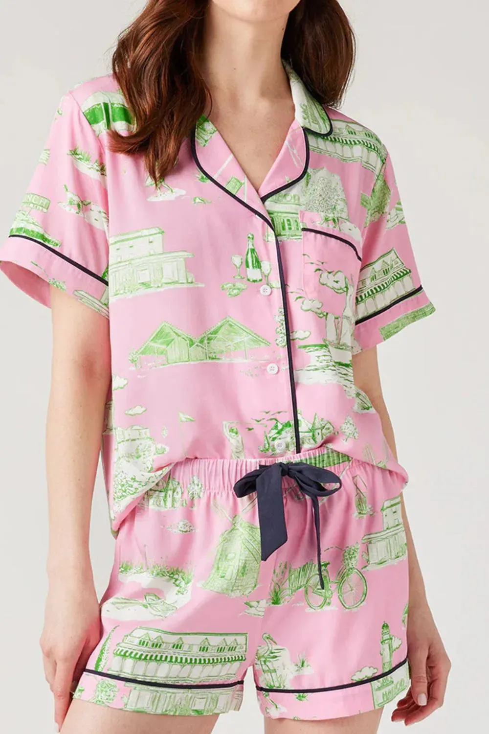 Collared Neck Printed Top and Drawstring Shorts Lounge Set sold by Gigi Laurent product image thumbnail 2
