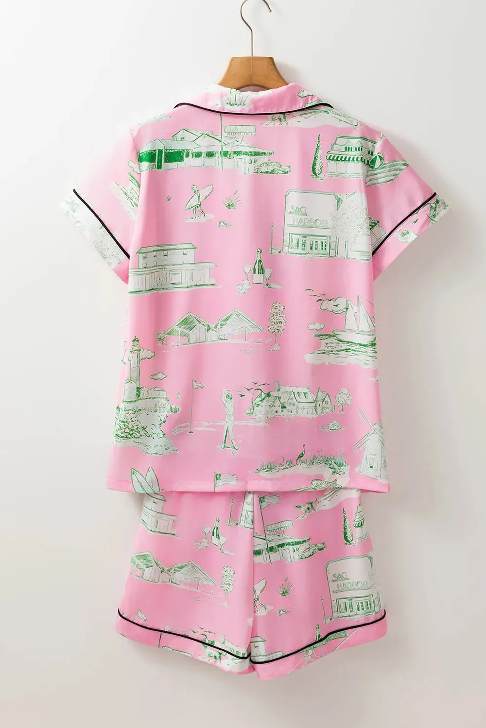 Collared Neck Printed Top and Drawstring Shorts Lounge Set sold by Gigi Laurent product image thumbnail 5