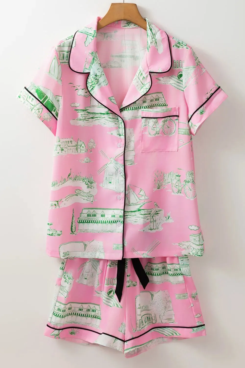 Collared Neck Printed Top and Drawstring Shorts Lounge Set sold by Gigi Laurent product image thumbnail 4