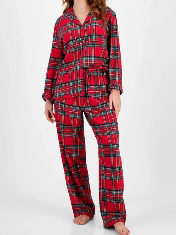 Plaid Collared Neck Button Up Top and Pants Lounge Set sold by Gigi Laurent
