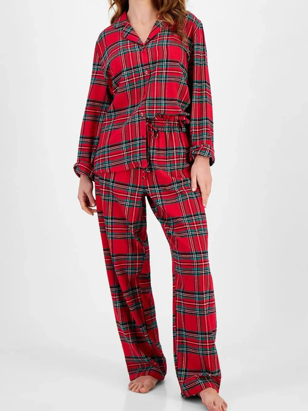 Plaid Collared Neck Button Up Top and Pants Lounge Set sold by Gigi Laurent
