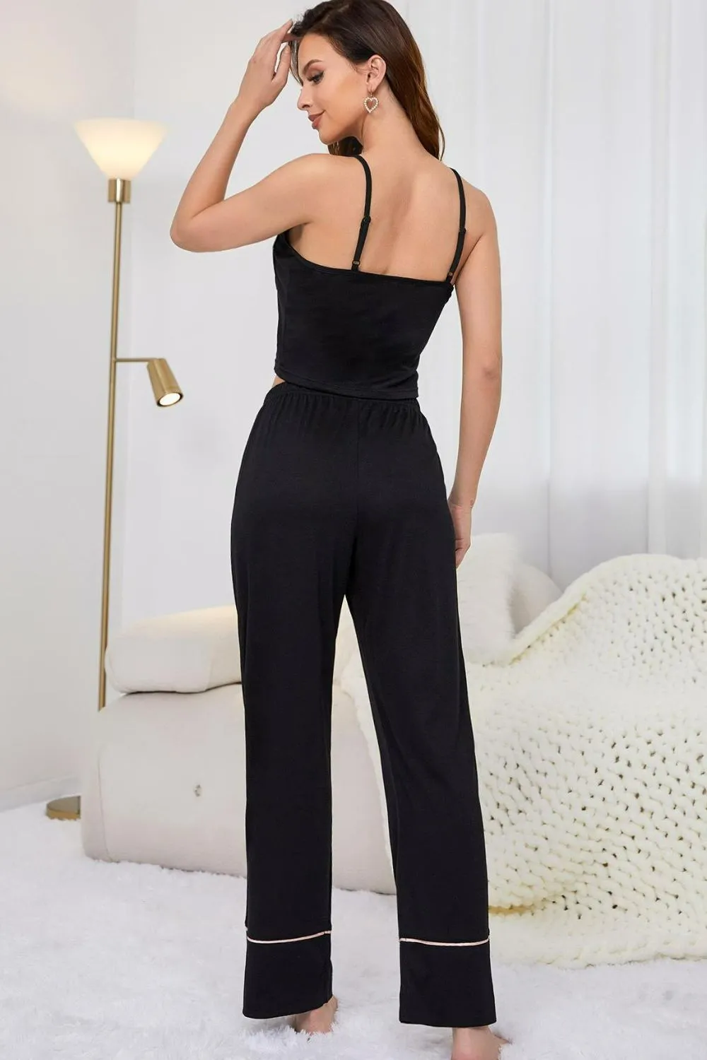 Contrast Trim Cropped Cami and Pants Loungewear Set sold by Gigi Laurent product image thumbnail 2