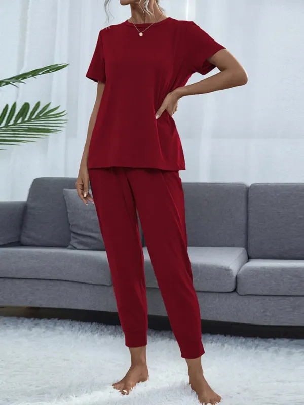 Shiny Round Neck Top and Pants Lounge Set sold by Gigi Laurent