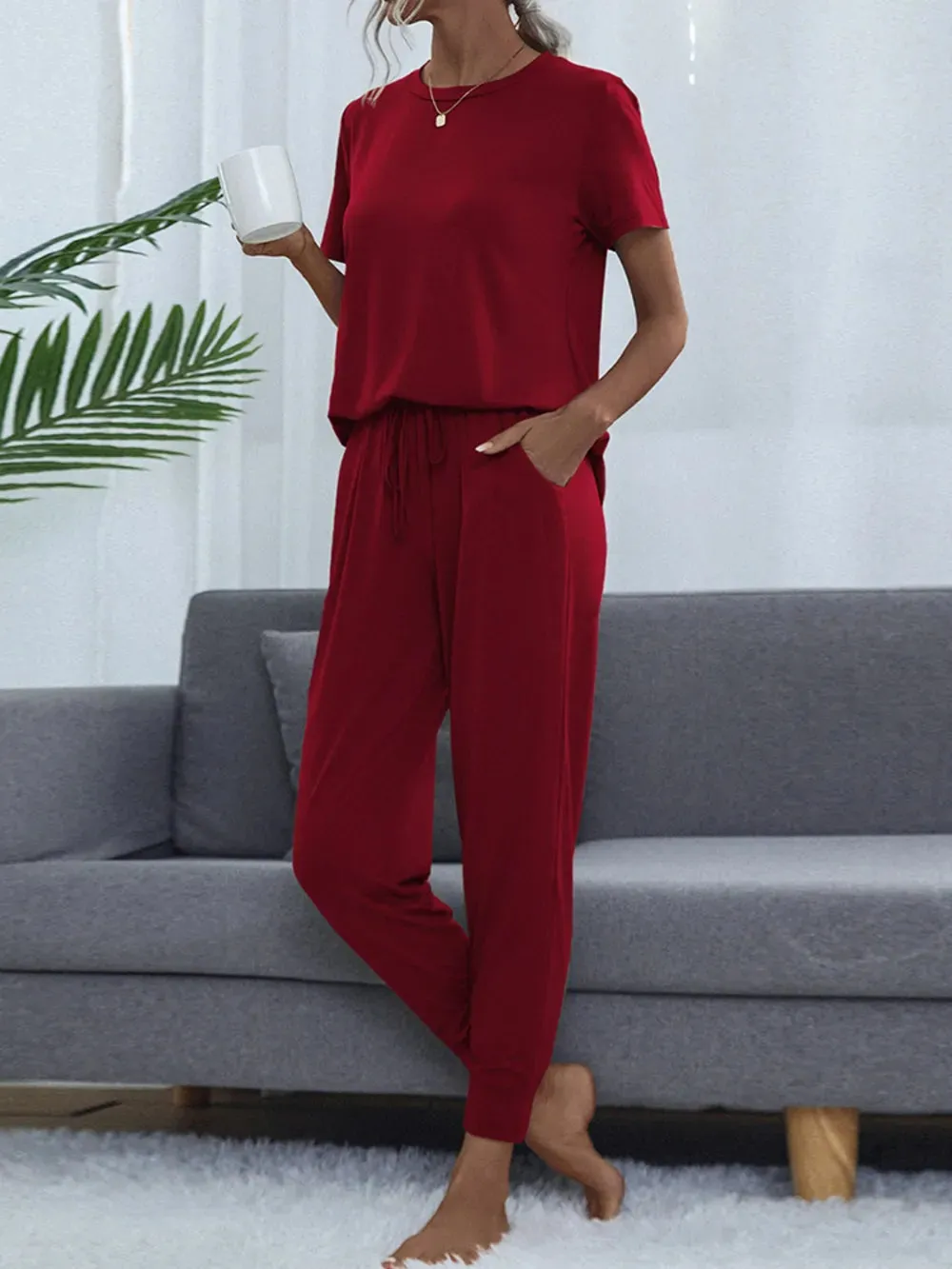 Shiny Round Neck Top and Pants Lounge Set sold by Gigi Laurent product image thumbnail 3