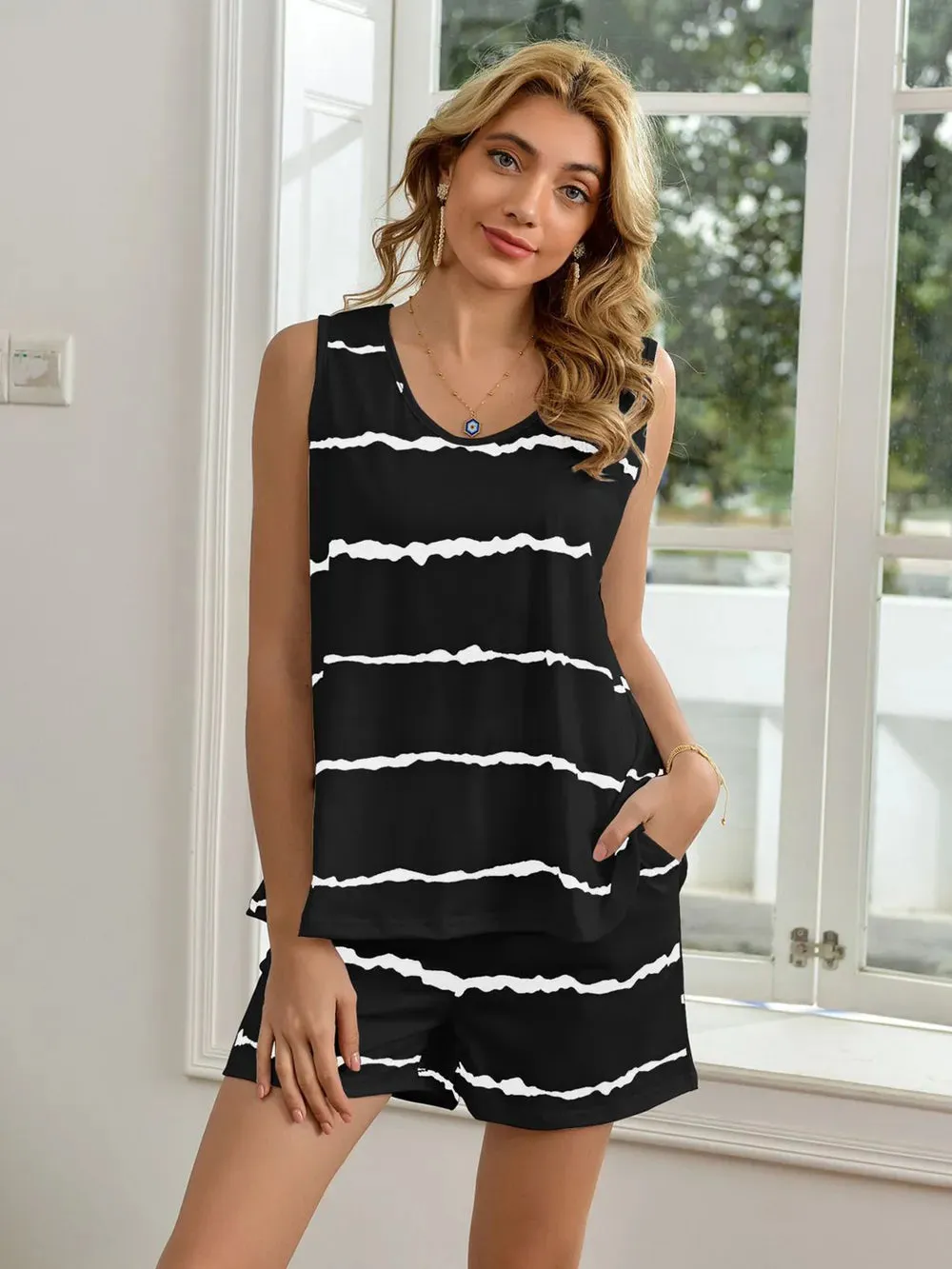 Striped Round Neck Tank and Shorts Lounge Set sold by Gigi Laurent product image thumbnail 5