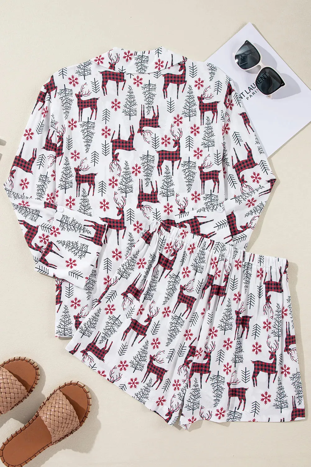 Printed Collared Neck Long Sleeve Top and Shorts Lounge Set sold by Gigi Laurent product image thumbnail 3