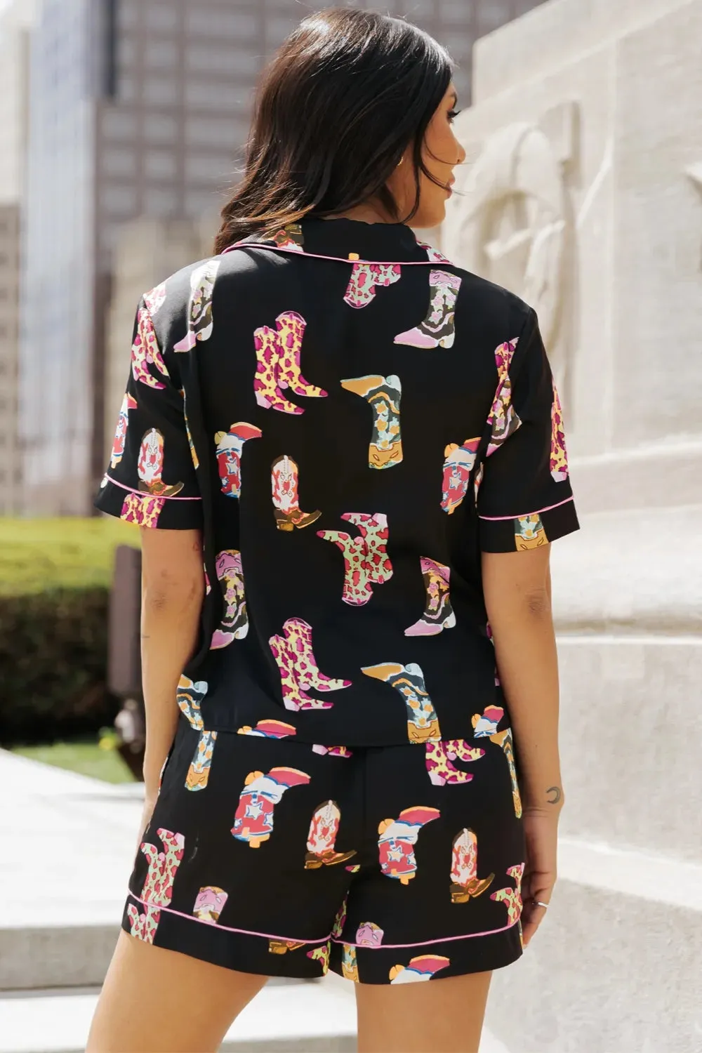 Printed Button Up Short Sleeve Top and Shorts Lounge Set sold by Gigi Laurent product image thumbnail 3