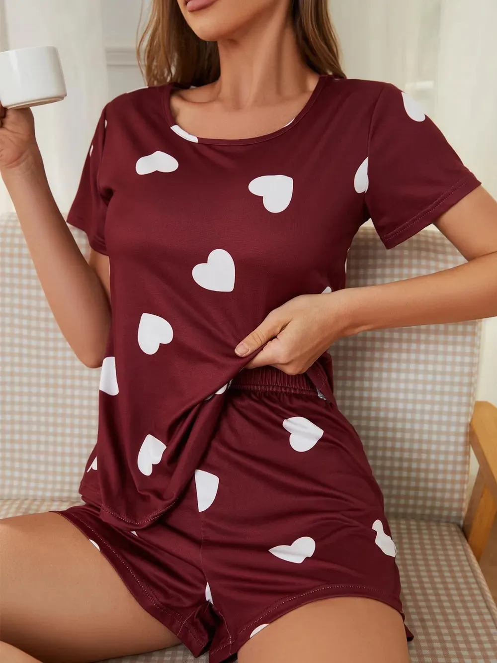 Heart Round Neck Top and Shorts Lounge Set sold by Gigi Laurent