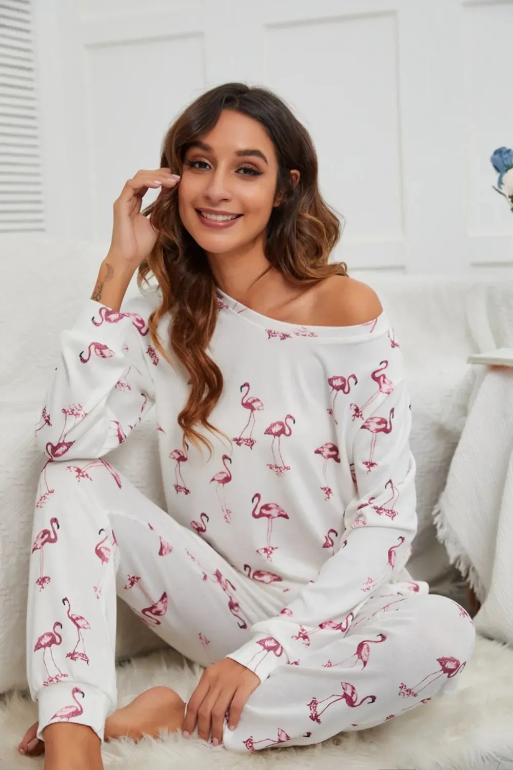 Flamingo Long Sleeve Top and Pants Lounge Set sold by Gigi Laurent product image thumbnail 5