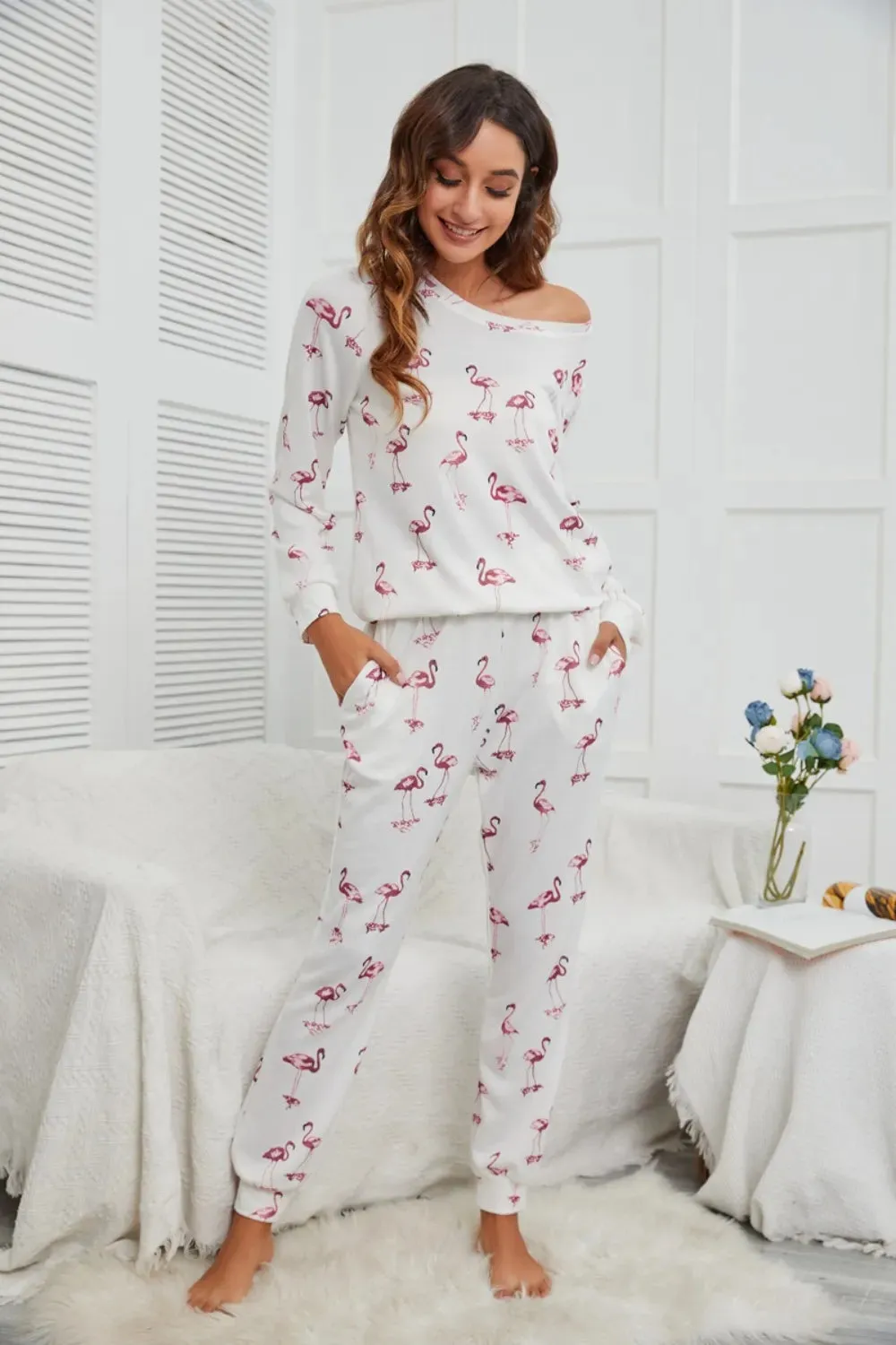 Flamingo Long Sleeve Top and Pants Lounge Set sold by Gigi Laurent product image thumbnail 2