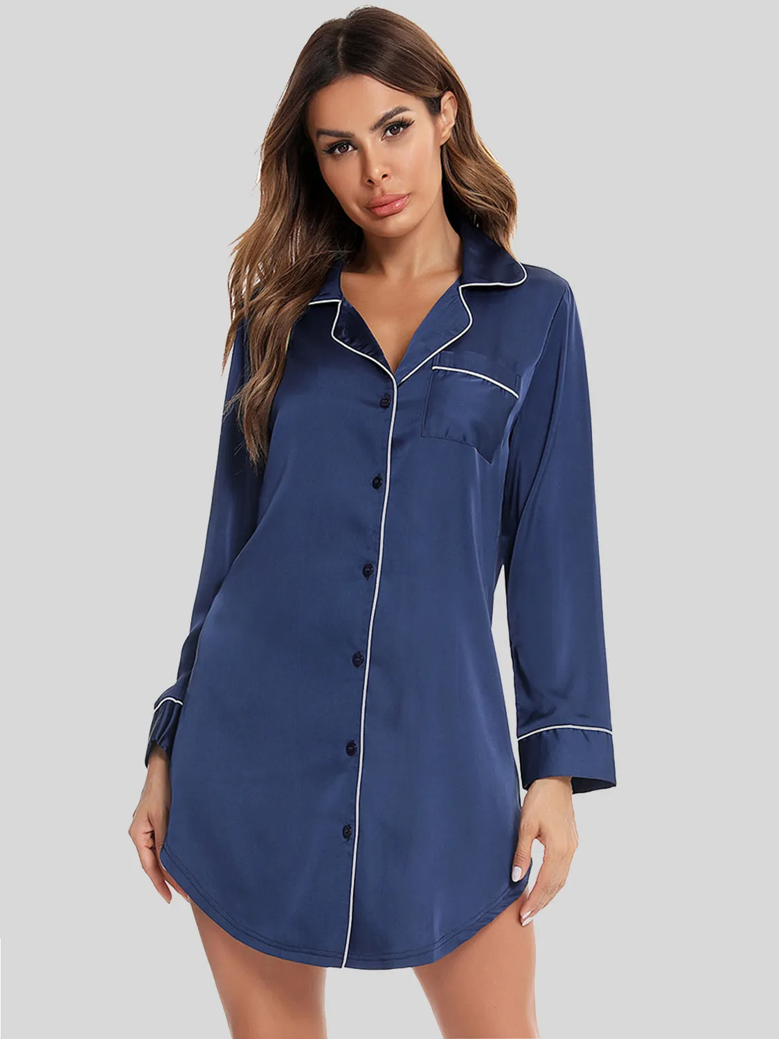 Button Up Lapel Collar Night Dress with Pocket sold by Gigi Laurent product image thumbnail 4
