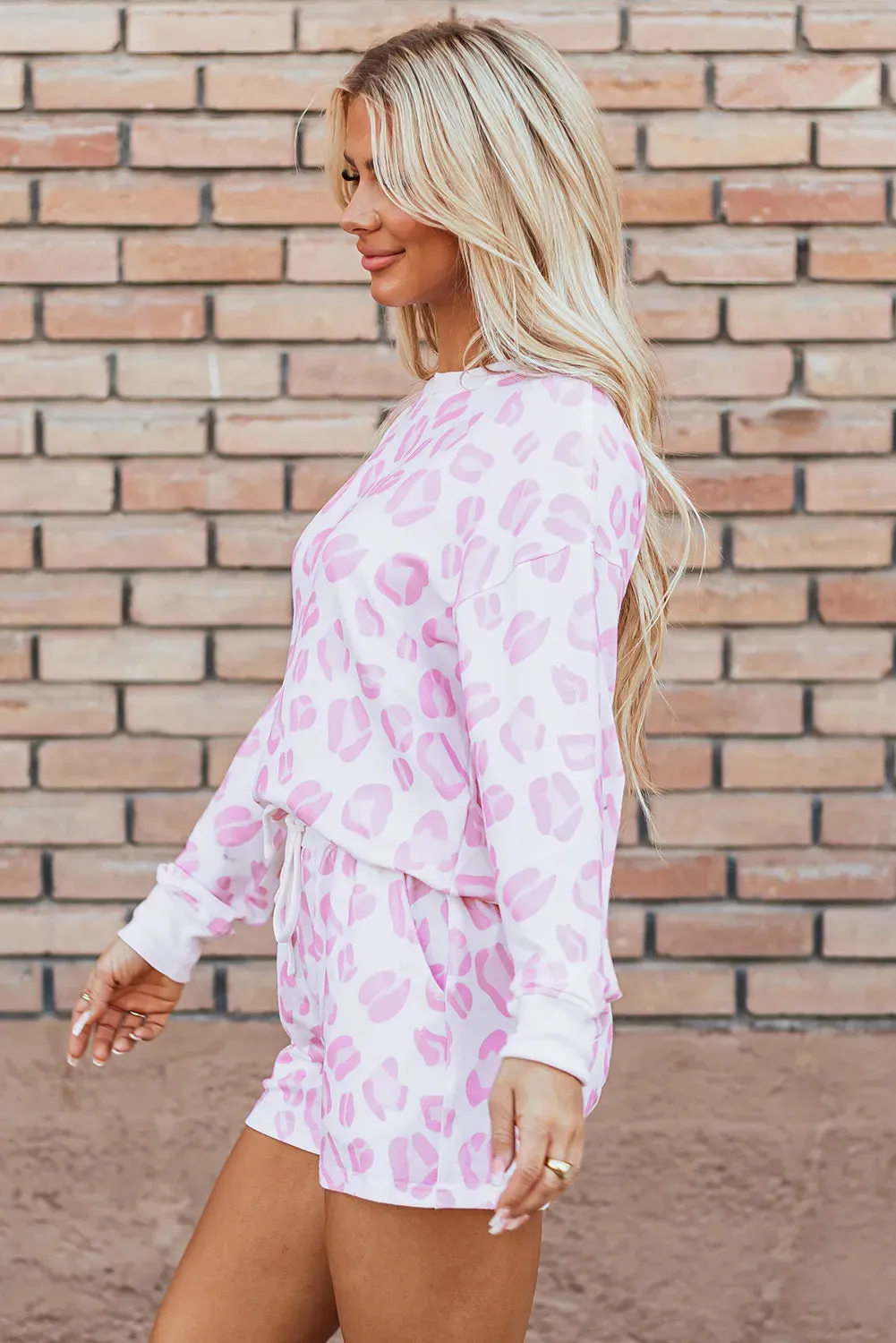 Leopard Long Sleeve Top and Drawstring Shorts Lounge Set sold by Gigi Laurent product image thumbnail 3