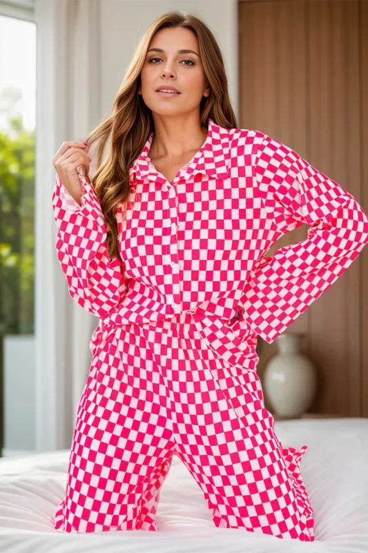 Checkered Button Up Top and Pants Lounge Set sold by Gigi Laurent