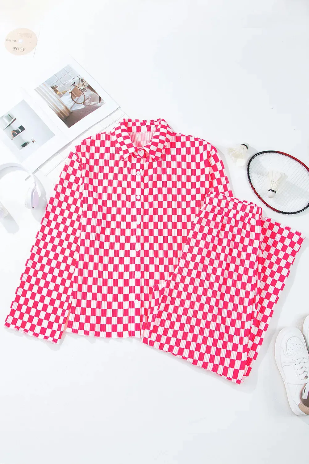 Checkered Button Up Top and Pants Lounge Set sold by Gigi Laurent product image thumbnail 2