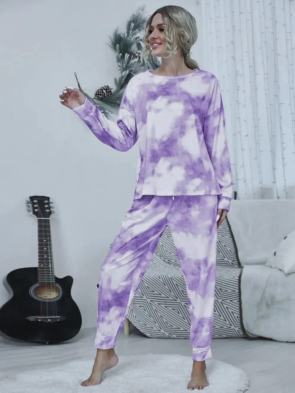 Shiny Tie-dye Round Neck Top and Drawstring Pants Lounge Set sold by Gigi Laurent product image thumbnail 5
