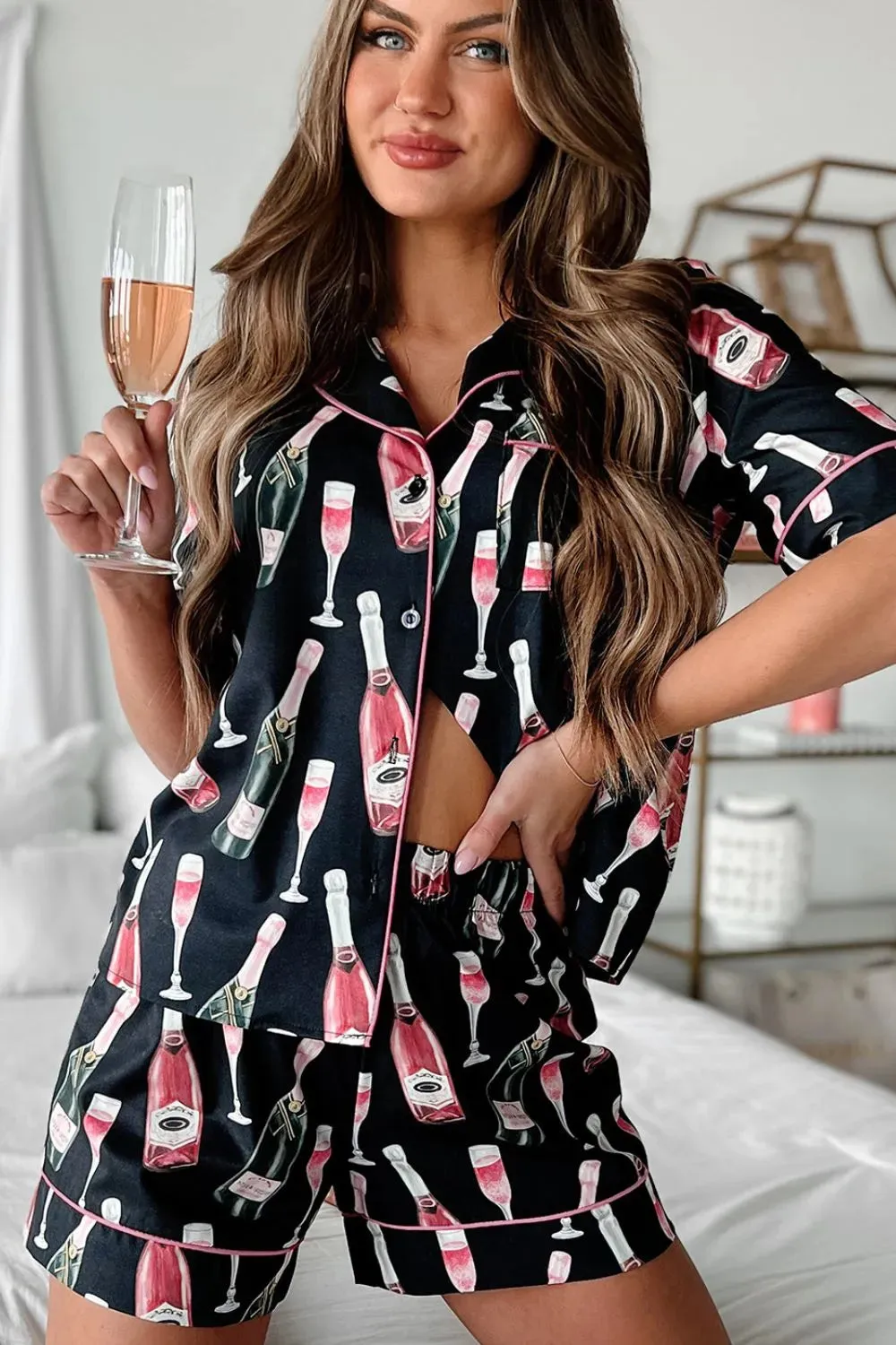 Champagne Print Short Sleeve Top and Shorts Set sold by Gigi Laurent product image thumbnail 4