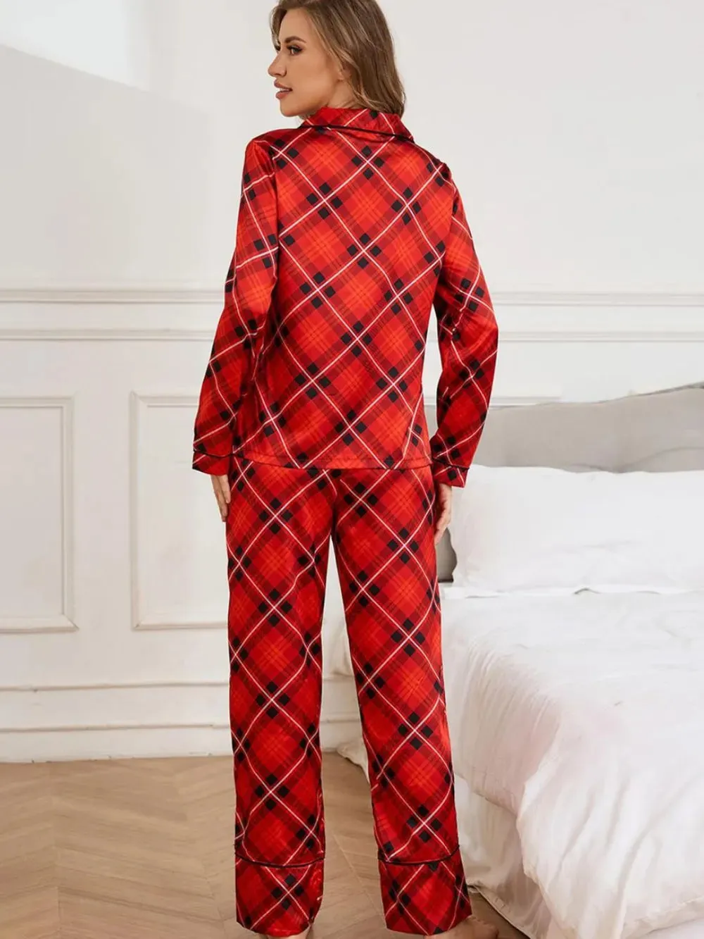 Plaid Button Up Long Sleeve Top and Pants Lounge Set sold by Gigi Laurent product image thumbnail 3