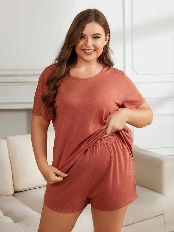 Plus Size Round Neck Short Sleeve Two-Piece Loungewear Set sold by Gigi Laurent