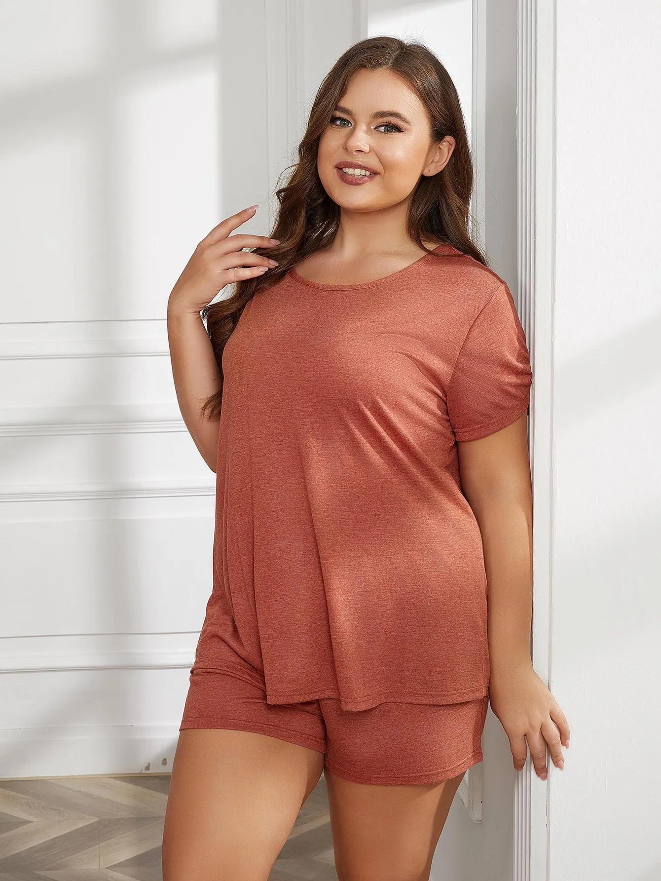 Plus Size Round Neck Short Sleeve Two-Piece Loungewear Set sold by Gigi Laurent product image thumbnail 3