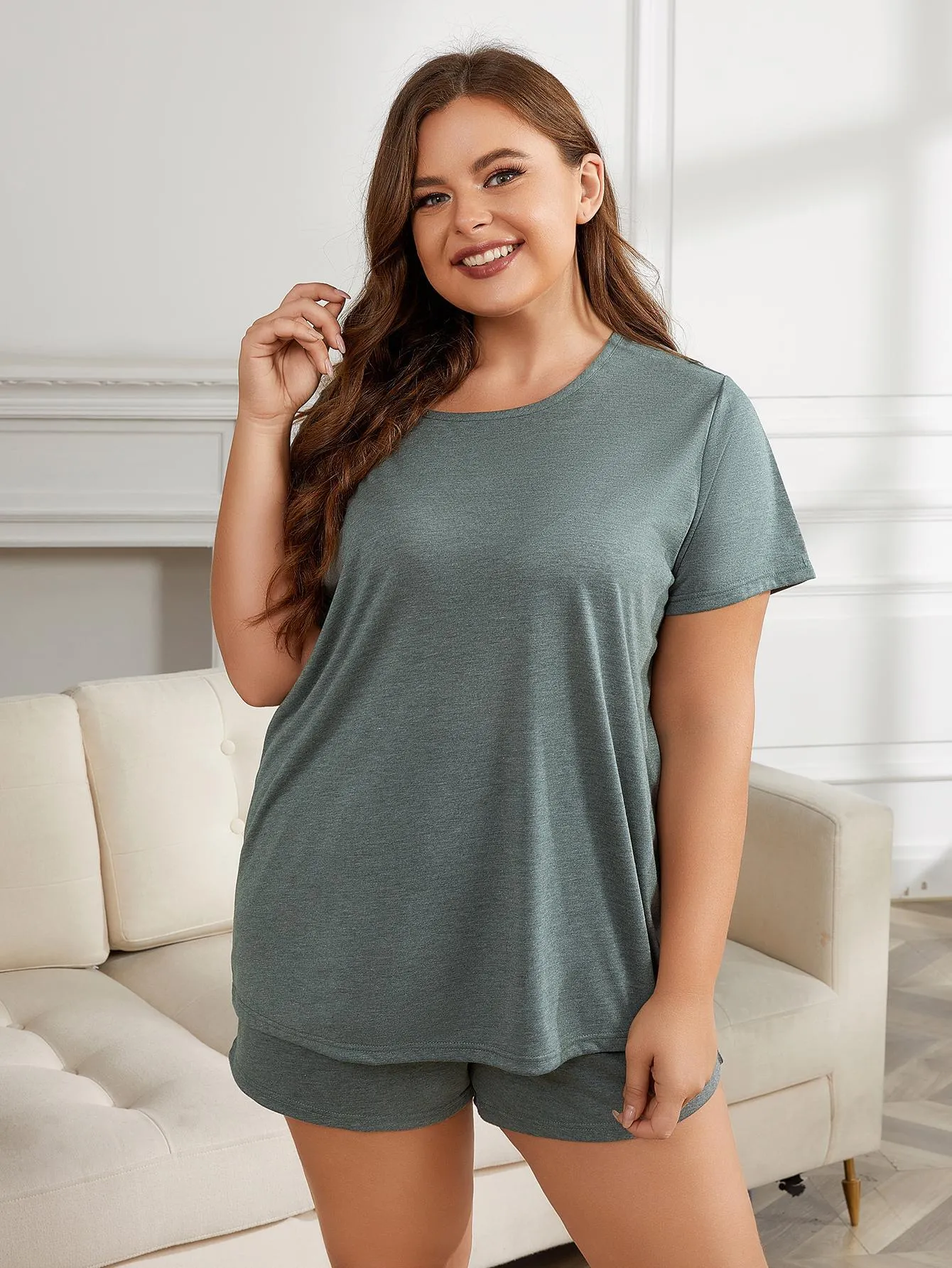 Plus Size Round Neck Short Sleeve Two-Piece Loungewear Set sold by Gigi Laurent product image thumbnail 4