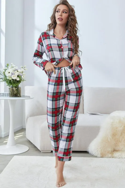Plaid Button Front Top and Pants Lounge Set sold by Gigi Laurent