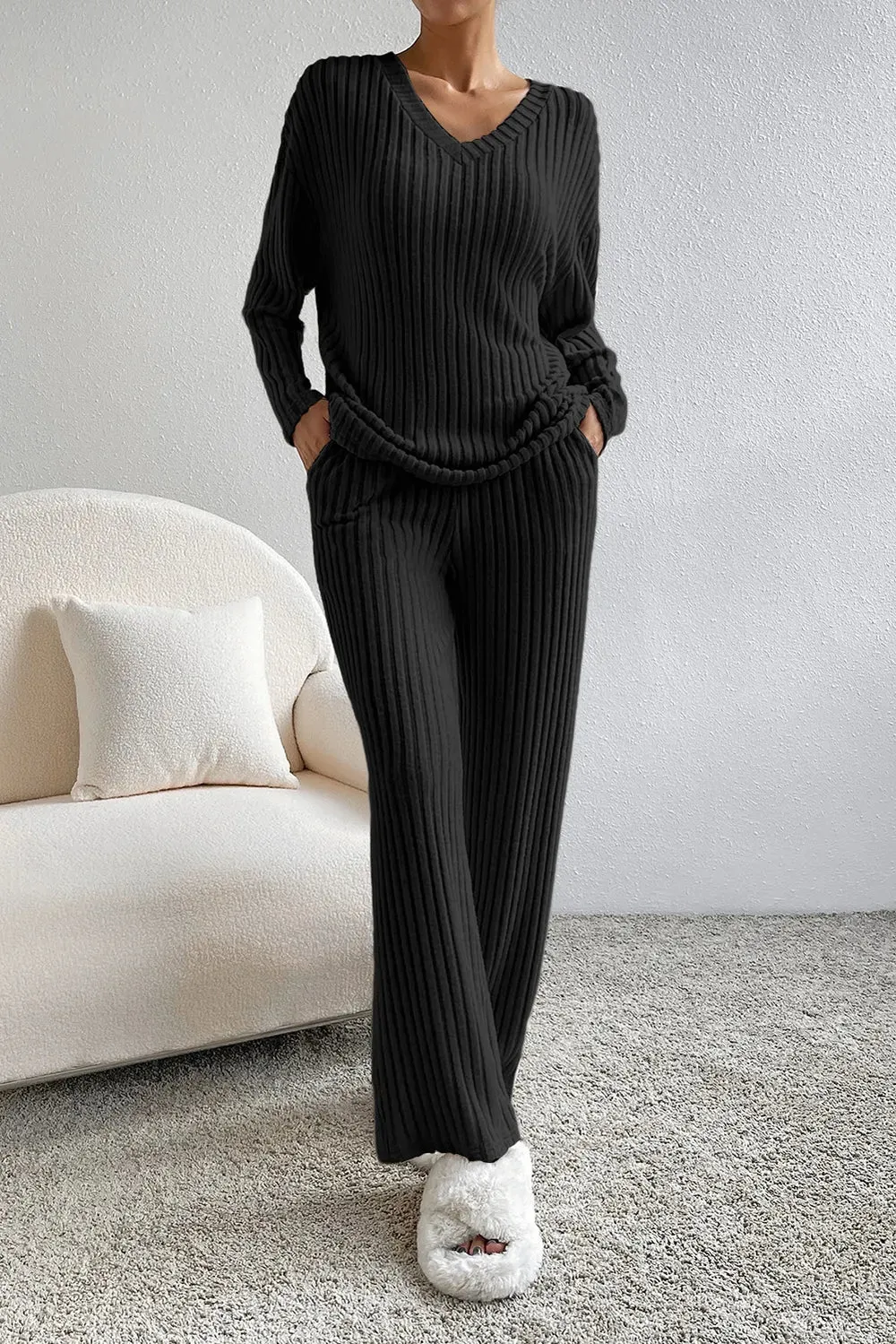 Ribbed V-Neck Top and Pants Lounge Set sold by Gigi Laurent product image thumbnail 5
