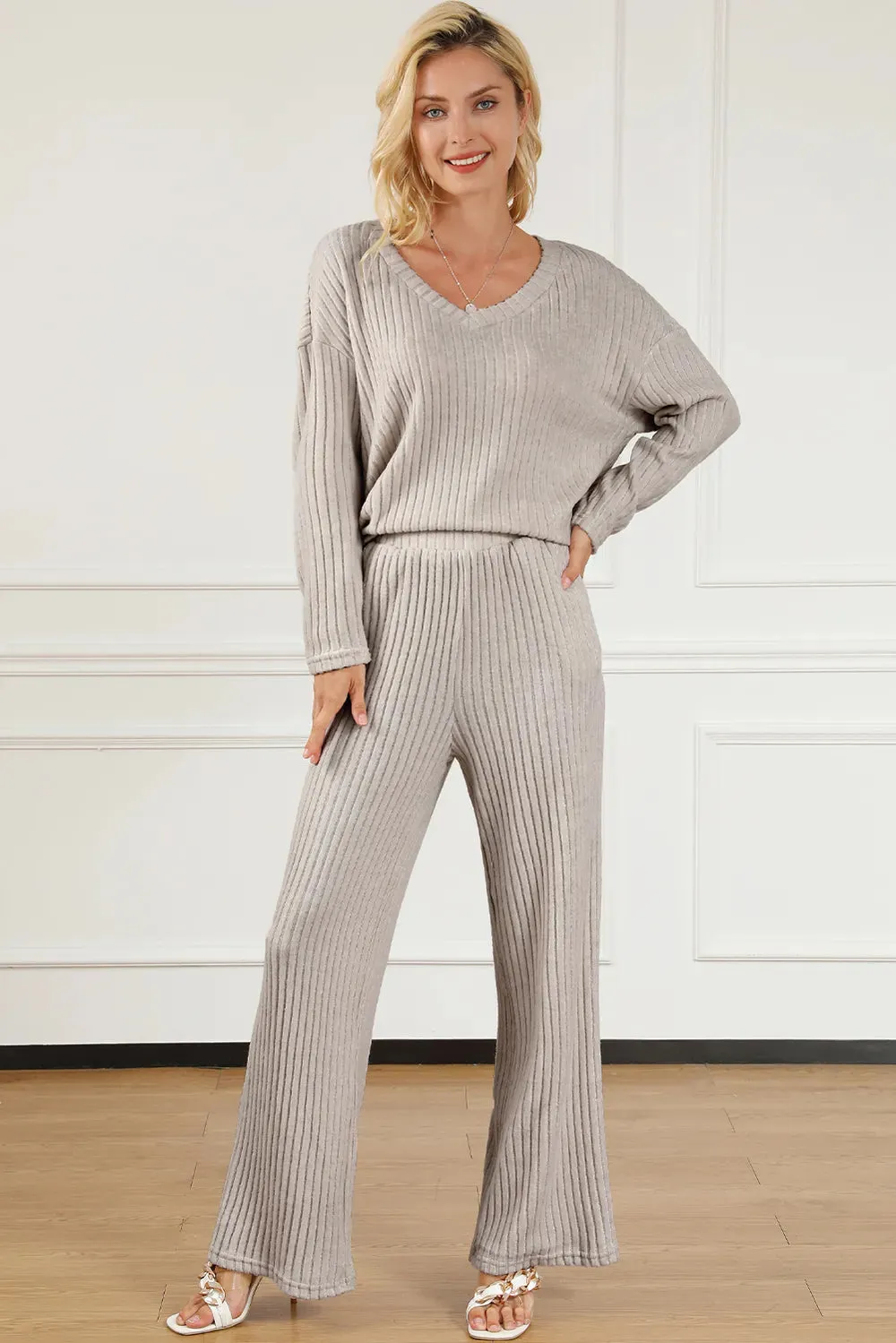 Ribbed V-Neck Top and Pants Lounge Set sold by Gigi Laurent product image thumbnail 3