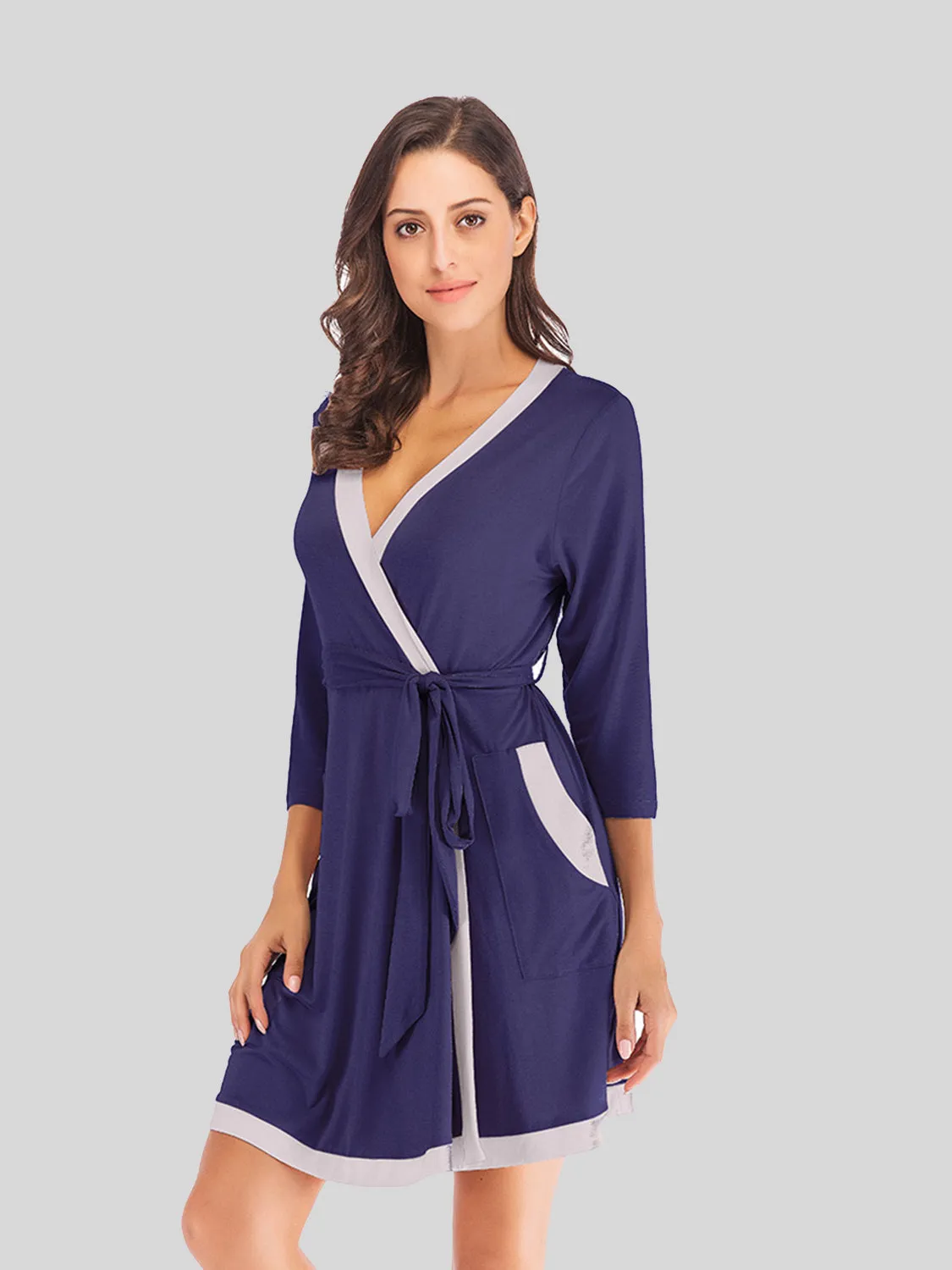 Tie Waist Surplice Neck Robe with Pockets sold by Gigi Laurent product image thumbnail 4