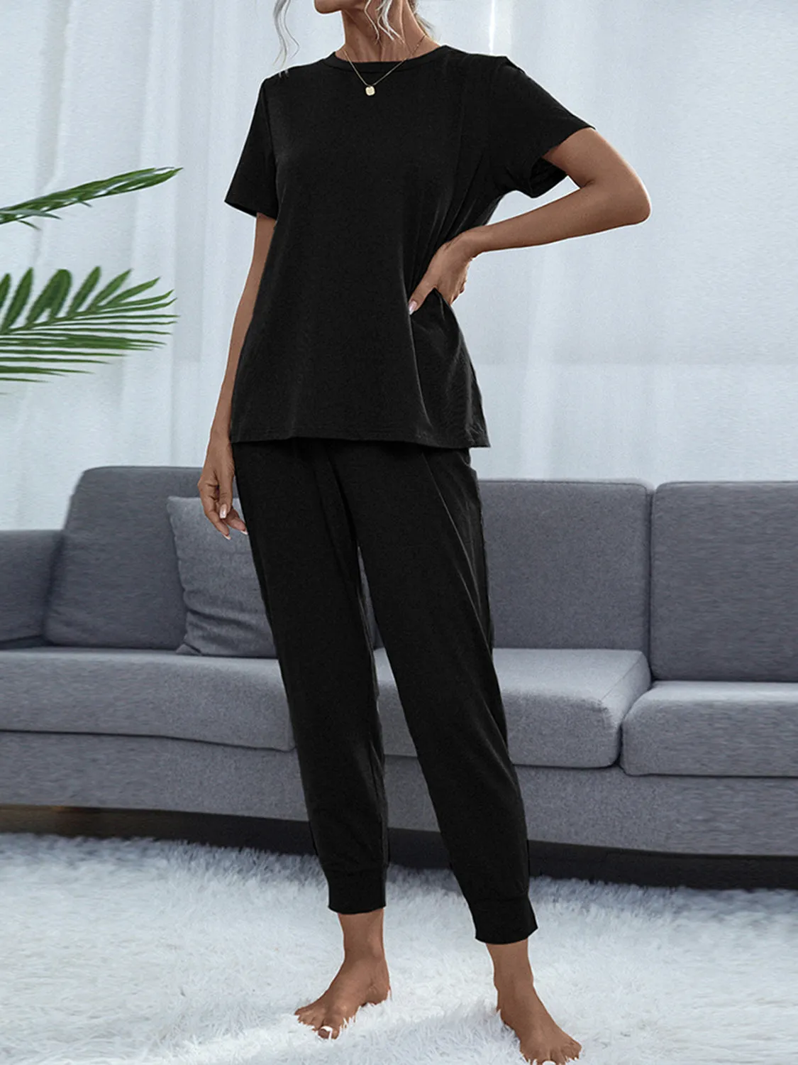 Shiny Round Neck Short Sleeve Top and Pants Set sold by Gigi Laurent product image thumbnail 3