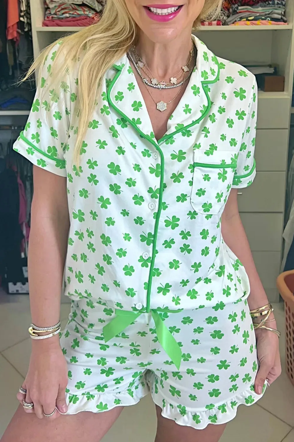 Lucky Clover Shirt and Shorts Lounge Set sold by Gigi Laurent