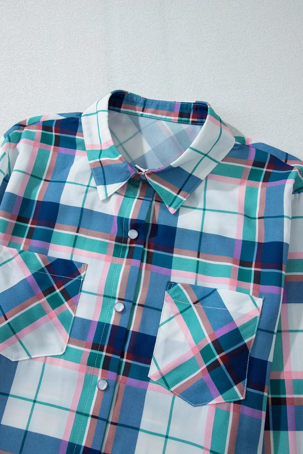 Plaid Snap Down Long Sleeve Top and Shorts Lounge Set sold by Gigi Laurent product image thumbnail 5