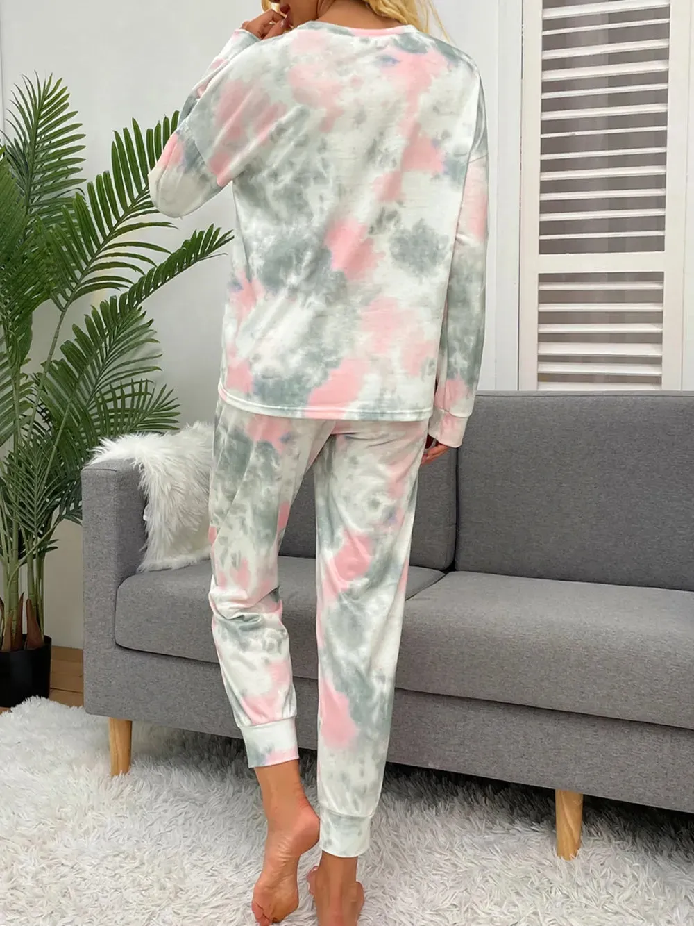 Shiny Tie-Dye Round Neck Top and Drawstring Pants Lounge Set sold by Gigi Laurent product image thumbnail 2