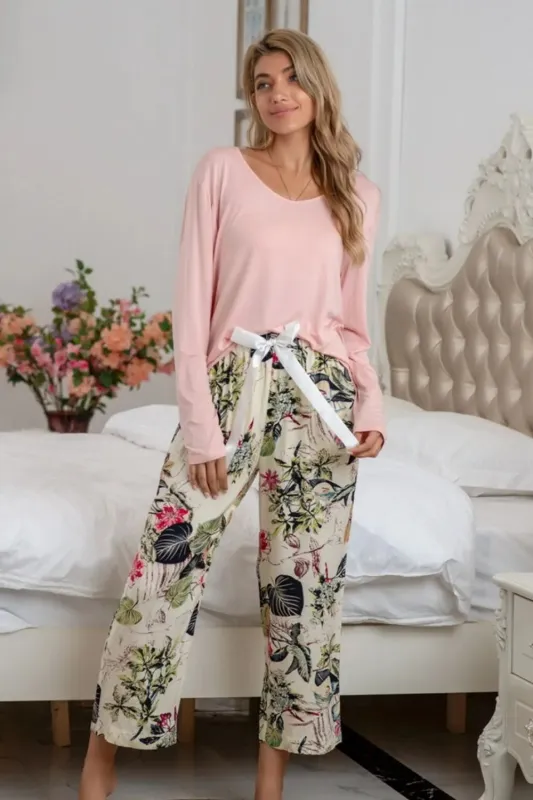 Round Neck Top and Printed Pants Lounge Set sold by Gigi Laurent