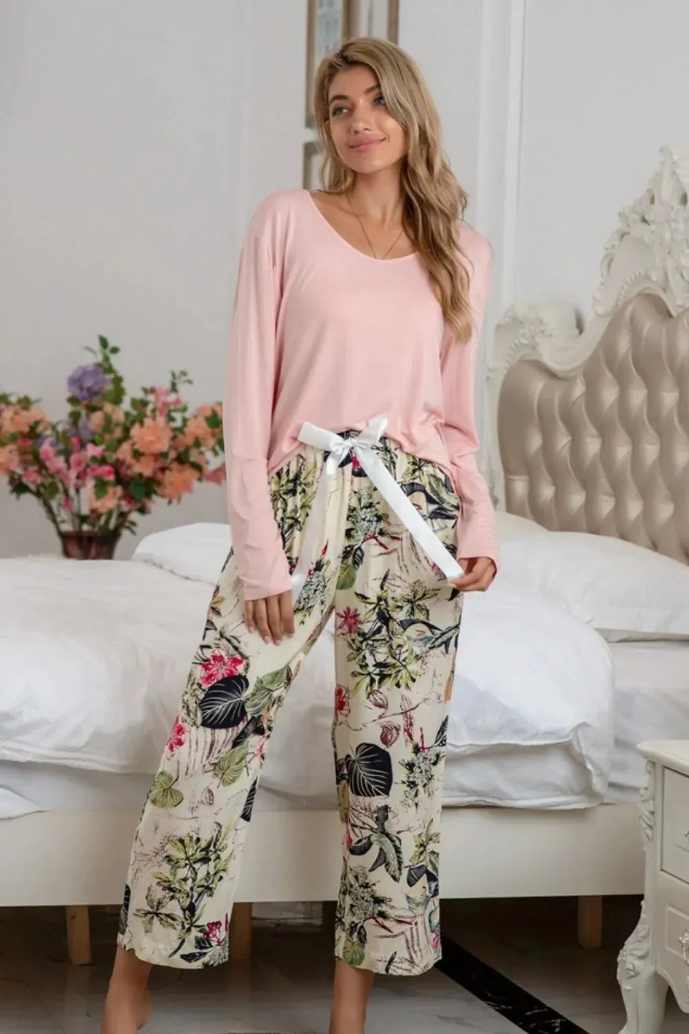 Round Neck Top and Printed Pants Lounge Set sold by Gigi Laurent