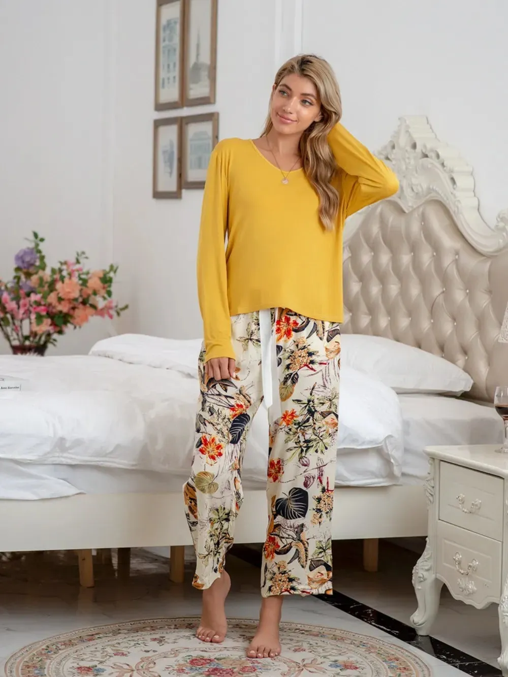 Round Neck Top and Printed Pants Lounge Set sold by Gigi Laurent product image thumbnail 4