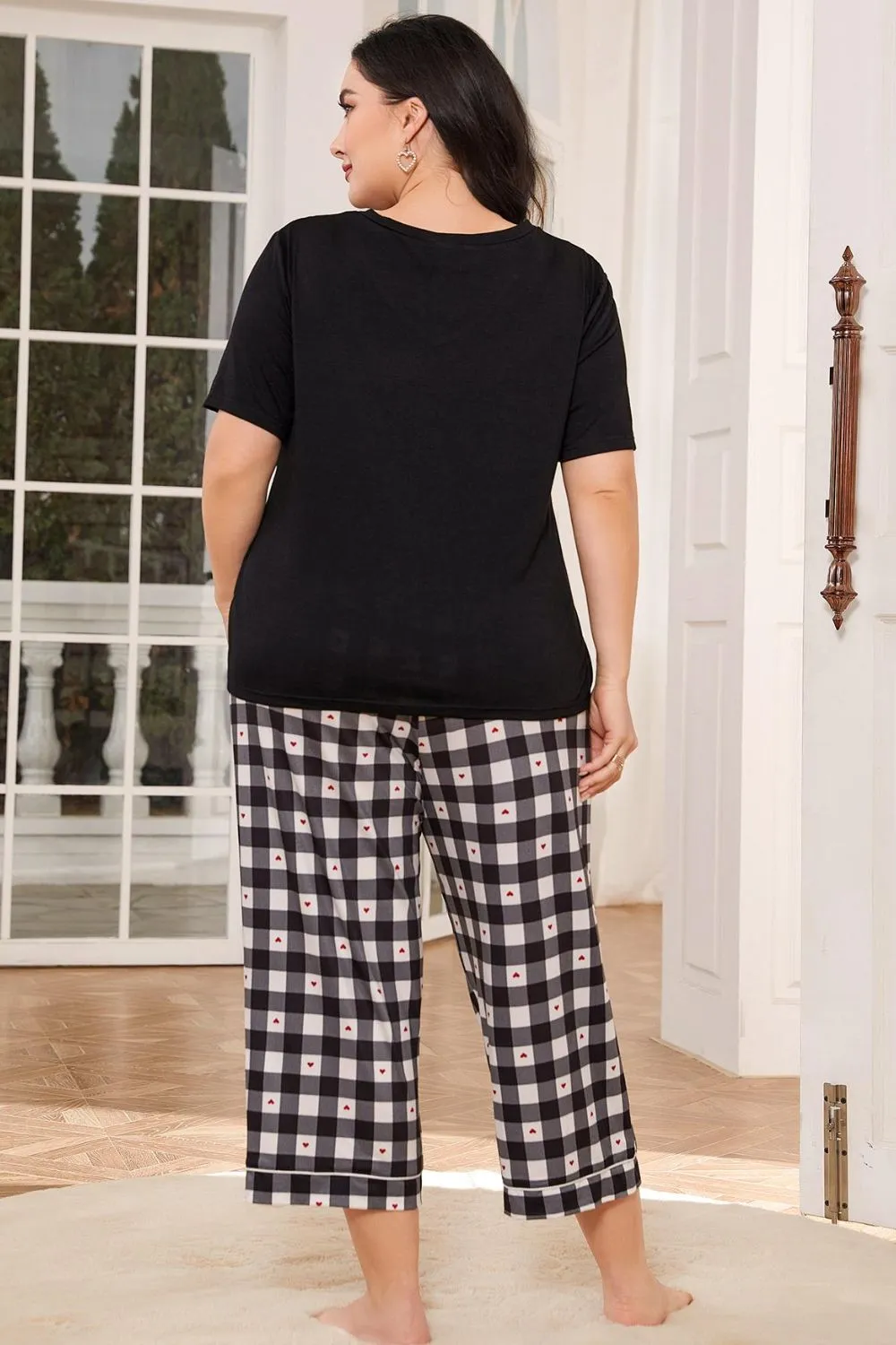 V-Neck Tee and Plaid Cropped Pants Lounge Set sold by Gigi Laurent product image thumbnail 2