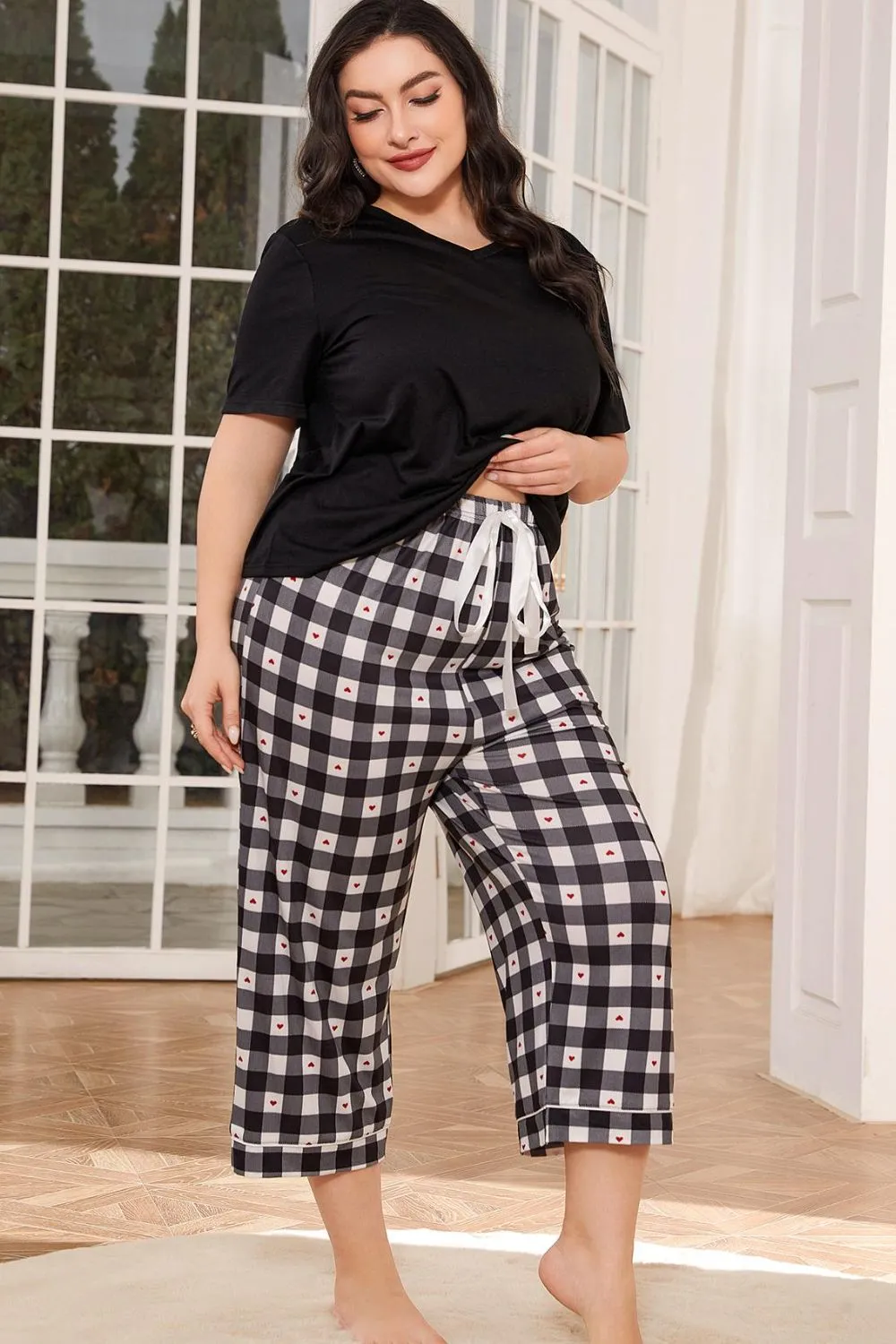 V-Neck Tee and Plaid Cropped Pants Lounge Set sold by Gigi Laurent product image thumbnail 3