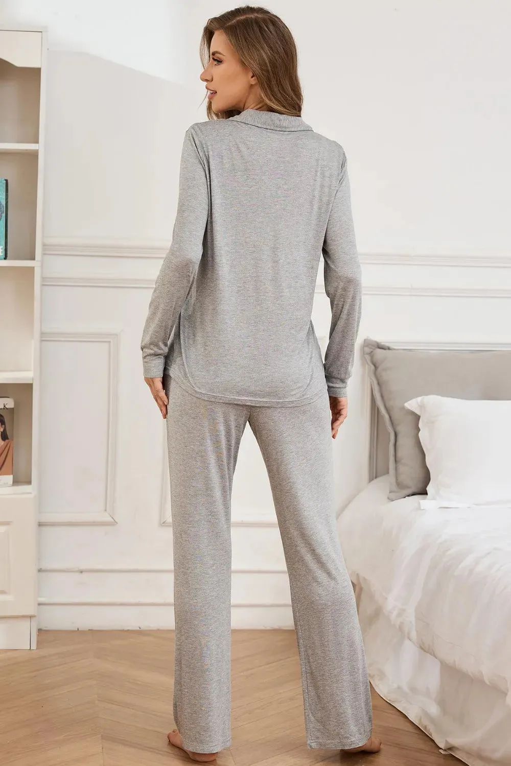 Button Up Long Sleeve Top and Pants Lounge Set sold by Gigi Laurent product image thumbnail 3